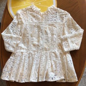 Pink owl cream lace top